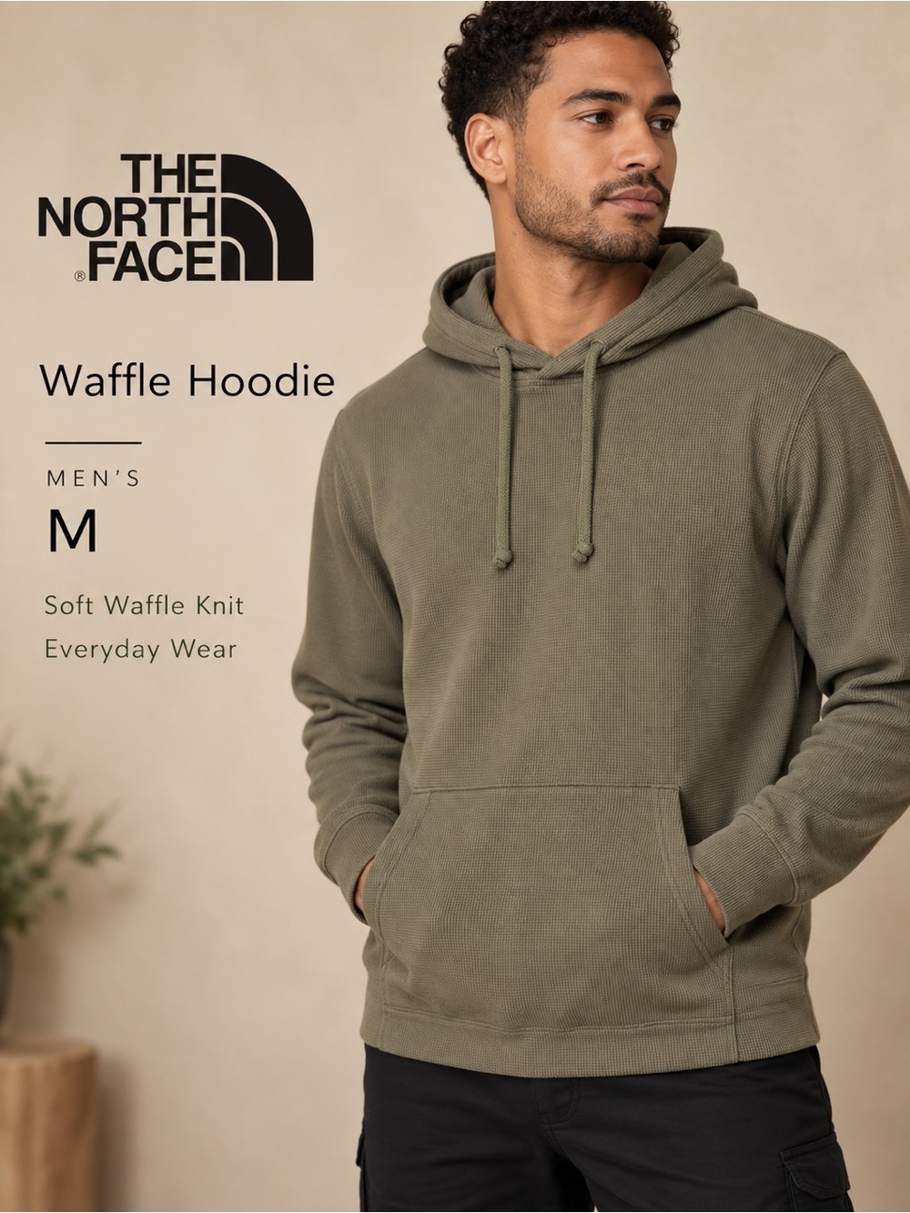The North Face Men’s Waffle Hoodie Thyme Green Medium A7WS8
